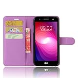 LORDWEY® Schutzhülle für LG X power 2 Hülle PU Leder hülle Tasche mit Kartenfächer Brieftasche Flip Handyhülle -lila - 
