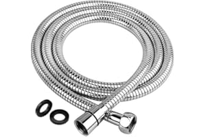 AEN ART Shower Hose 2m, Long Shower Hose, Universal Replacement Stainless Steel Shower Pipe, Flexible Anti-Kink with 2 Washers - Chrome