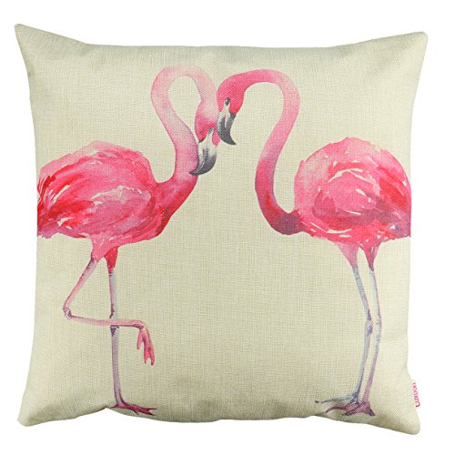 Luxbon 3 stk. Flamingos Vogel Leinen Kissenbezug Lendenkissen Bettkissen Pillowcase Hülle Haus Couch Stuhl Zimmer Auto Deko 45 x 45 cm - 2