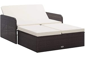‎TIDYARD Tidyard Lounge Sofa Gartensofa 2-Sitzer mit Stauraum Balkonmöbel Rattan Balkonsofa Balkon Sitzgruppe Rattansofa Gartenmöbel Couch Terrasse Gartenbank Garten Loungesofa mit Hocker (Braun)