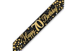 OAKTREE 9ft Banner Sparkling Fizz 70th Birthday Black & Gold Holographic