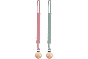 RICYEA Silicone Dummy Clip for Baby Boys and Girls, Pacifier Clips-BPA Free Soft Flexible Soother Chains Holder Clips Fits Pacifiers or Teether Toy, Keep Pacifier Clean (Green + Pink)