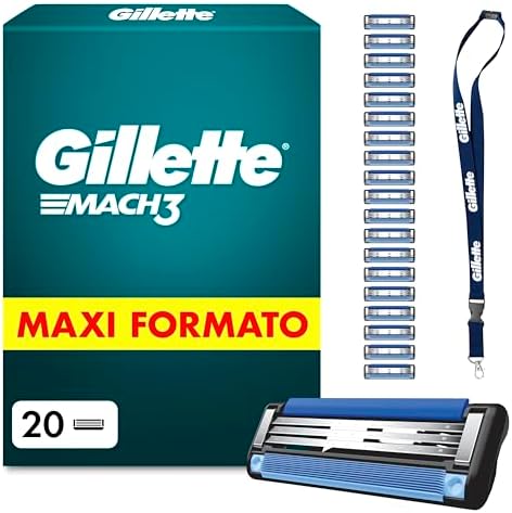 Gillette Mach3 Base 20 Lametta di Ricambio per Rasoio Barba Gillette, con Striscia Lubrificante per una Scorrevolezza Fluida e Rivestimento della Lama Progettato per Ridurre