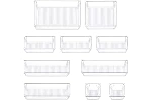 Evance Set di 10 Scatole Stoccaggio, Trasparente, Cassetto Organizer Plastic Portaoggetti da Scrivania per Ufficio Cosmetici Cucina (Chiaro)