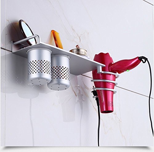 MyLifeUNIT Wandhalterung Haartrockner Einhängegestell Veranstalter, Aluminium Fönhalter mit 2 Tassen - 3