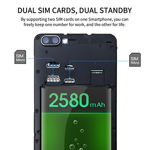 Handy ohne Vertrag, DOOGEE X20 Dual Sim Smartphone Android, 5 Zoll HD IPS Display Smartphones, 16GB ROM-2.0MP +Dual 5.0MP kamera, Energiesparend MT6580 Prozessor - Antikes Silber