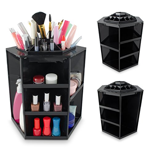 VENKON – Make Up Organizer Sortierkasten für Aufbewahrung von Kosmetik – 360 Grad drehbar – schwarz - 2