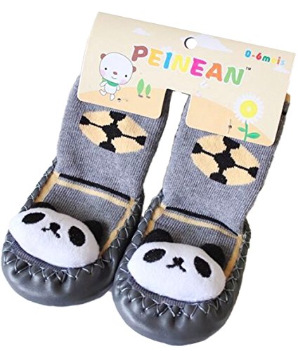 Bebedou grey panda cartoon socks 6 to 12 months Baby Toddlers Kids Comfy Indoor Slippers Shoes Socks Moccasins NON SKID Indoor Shoes Socks Durable Multifunctional slip baby booties breathable toddler elastic, warm and thick socks with soft leather sole 12 cm