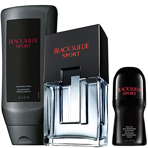 Avon Black Suede Sport Set - includes Eau de Toilette Spray 75ml, Roll-On Anti-Perspirant Deodorant 50ml & Hair & Body Wash 250ml