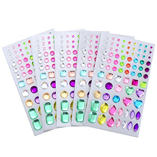 Outus Selbstklebend Rhinestone Strasssteine Aufkleber Bling Handwerk Juwel Kristall Edelstein Aufkleber, Mehrfarbig, Sortierte Größe, 5 Blätter