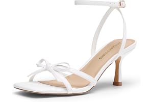 DREAM PAIRS kvinnor kattunge högklackade band rosett sandaler | 2,95-tums klack, rosett, ankelrem, fyrkantig öppen tå, bekväm, dämpad, halkfri, bröllop, fest