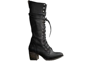 SIULAS Mittelalterliche Cosplay Stiefel - PU Leder High-Heeled Mid-Calf Schuhe - Knie Länge Schnürsenkel für Festival LARP und Cosplay