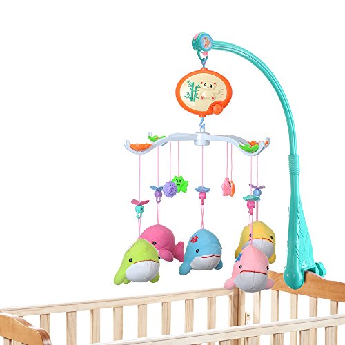 [ New Version ] VicTop Crib Holder Musical Bedding Cradle Mobiles Stand + Music Box + 5 Toys