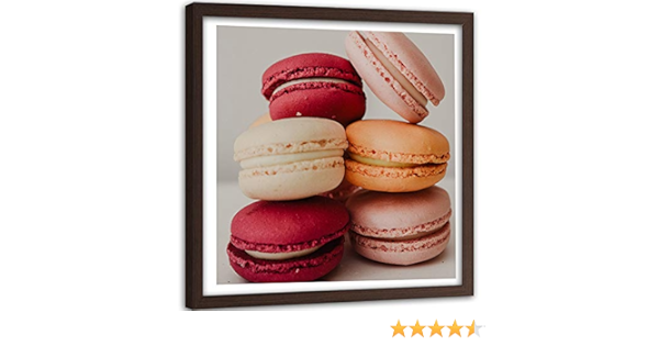 Tableau Mural Photo Petit Gâteaux Macarons Cadre Marron Cuisine Rouge 40X40  Cm : Amazon.fr: Cuisine Et Maison