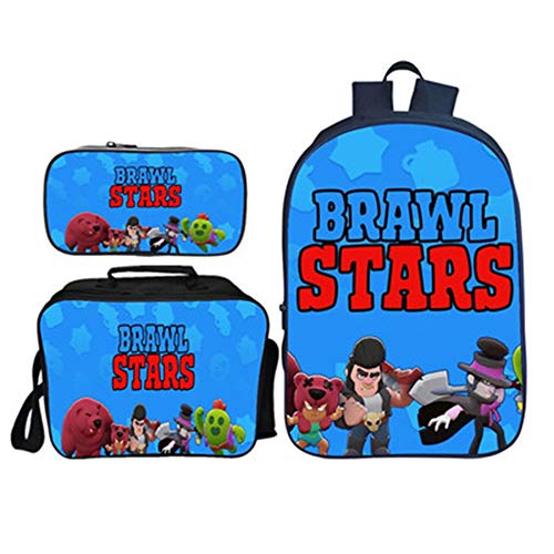 Sac à Dos Scolaire pour Enfant Brawl Stars, Sac d’Ecole Fille Cartable Garcon 3 en 1 inclu Sac d’école Etudiant + Sac à Déjeuner + Trousse Scolaire Sac à Dos Loisir Voyage Cabas écolier Jeu de Fan