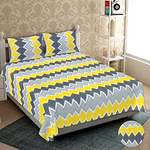 UNIBLISS Geometric 144 TC Cotton Rajasthani Jaipuri Traditional King Size Double Bed Bedsheet with 2 Pillow Covers (Double, Yellow Grey)