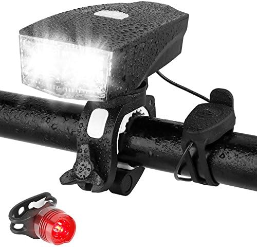 BYBO® USB Rechargeable Bike Lights 350LM LEF Front Bicycle Headlight Headlamp - 3 Light Modes - Smart Sensors - High Beam - Low Beam - Road Mountain 120 DB Horn Cycling Lights - with Taillight