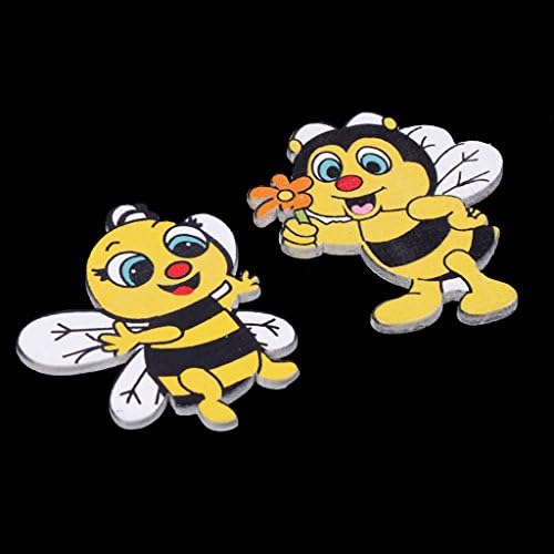 Deaum 20Pcs No Holes Mixed Wooden Button Set Cute Bee Shaped DIY Sewing Scrapbooking Crafting for Sport Coat, Sweater, Uniform, Jacket