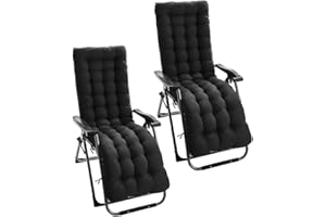 YOUR'S BATH 2Pcs Sun Lounger Cushions Pad with Head Cover and 6 Lines, Portable Garden Patio Thick Padded Bed Recliner Relaxer Chair Seat Cover for Travel Holiday Beach Indoor Outdoor (No chair) black