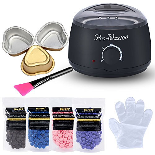 Calentador de Cera, Kapmore Depilación Calentador de Cera con 20pcs palo 10pcs Guante Desechable 2 Paquete de Frijol cera 3 pieza Depilación Kit de Depilación con Enchufe de UE (Black)