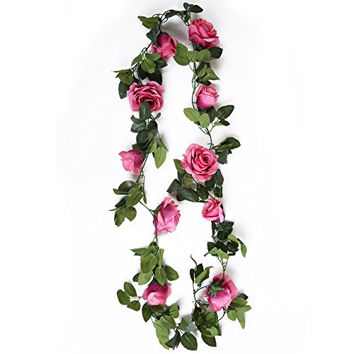 luyue Girlande zum Aufhängen 10 Head Künstliche Seide Rose Flower Ivy Vine Leaf Vintage Home Hochzeit Decor, 2 Stück Rosarot - 5