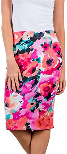 Annflat Women's Summer Floral Print Knee Length Vintage Bodycon Pencil Midi Skirt Medium Rose