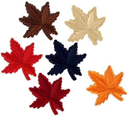 Meatilk 6pcs Maple Leaf Leaves DIY Embroidered Stickers Iron Sewing on Applique Patches