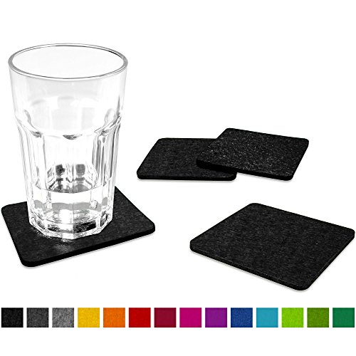 FILU Filzuntersetzer eckig 8er Pack (Farbe wählbar) schwarz - Untersetzer aus Filz für Tisch und Bar als Glasuntersetzer / Getränkeuntersetzer für Glas und Gläser rechteckig viereckig