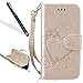 Produktbild iPhone 5S Wallet Hülle,iPhone SE Flip Hülle,Leeook Retro Elegant Schön Gold Liebe Herz Schmetterling Butterfly Blume Flower Geprägt Embossed Muster Entwurf PU Lederhülle Flip Case Bookstyle Folio Handyhülle Flip Cover Schale Mappen Tasche Brieftasche Bumper mit Kartenfächer und Standfunktion Magnetverschluss Wallet Tasche Etui für Apple iPhone 5S/SE/5 + 1 x Schwarz Eingabestift