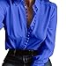 Produktbild Loveso Frühlings Frauen Beiläufige Feste Lange Hülsen Blusen Revers Hemd Lässiges Top Revers Einreihiges Knopfhemd (L, Blau)