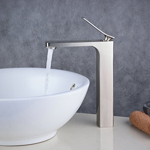 Beelee Gebürsteter Nickel Badarmatur für freistehende Waschschüsseln aus Messing, glatter Körper, extra hoher Auslauf - 4