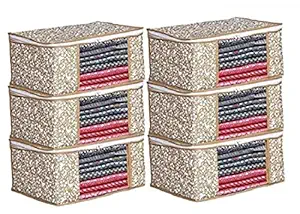 BTOS (Pack Of 1) Printed Non Woven Fabric Saree Cover/Clothes Organiser For Wardrobe Set with Transparent Window And Zip For Lehenga, Suit, Dress,& Accessories, Extra Large (Pack of 1, Beige)