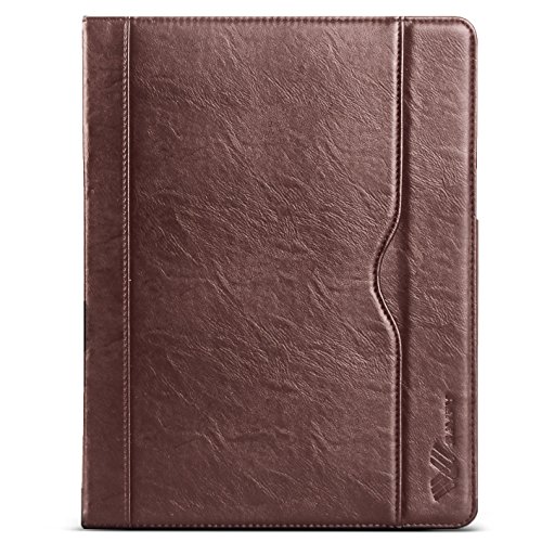 SAVFY iPad 2/3/4 Hülle Auto Sleep Wake up Funktion Business Serie Case Smart Cover mit Klettverschluss Handschlaufe, Kartensteckplätze braun - 8