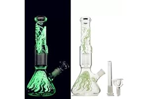 PARACITY Glow in The Dark Rig 6 Arm Tree Perc Bong Glowing Water Pipe Beaker Bongs 18mm Jellyfish Glass Water Bong Oil Dab Rigs (Transparent)