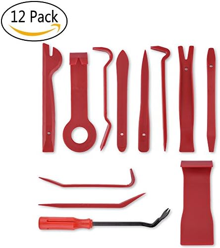 RSPrime 12 pcs Car Trim Removal Tool Set Auto Panel Clip Remover Radio Audio Removal Installation Tool Open Interior Pry Repair Tool for Removing Automotive Door Panel and Dashboard Fascia Upholstery Installer (Red)