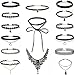 Rovtop 15 Stück Choker Halsketten Set Gummi Halsband Tattoo-Kette Schmuck-Sets Damen-Schmuck Velvet Halskette Tattoo Halsband Schwarz