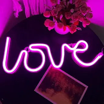 Refulgix Premium LED Love Neon Pink Color Sign for Wall Decor Light, USB or Battery Decorative Neon Lights, LED Signs for Bar, Christmas, Party, Wedding, Kids Room, Girls Living Room