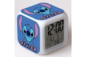 Wonlonda Stitch Alram Clock Lilo and Stitch Digital Alarm Clock 3 inch Small Size Mini LED Bedside with Charging Cable for Kids Teenagers Gift Bedroom Decor