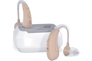 HIBRIQ Dispositivo sonoro ricaricabile per anziani e adulti, Dispositivo Sonoro digitale con cancellazione del rumore e regolazione del volume a più livelli (Beige)
