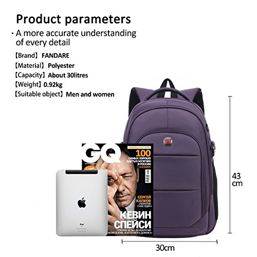 FANDARE Laptop Rucksäcke Geschäft Notebook Geeignet für bis zu 17 Zoll Damen Herren Schulrucksack für die Schule Daypack Wasserabweisend Reisen Outdoor Polyester - 6