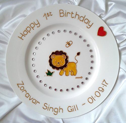 Baby's 1st Lion Plate - Personalised Welcome to the World Baby Decor - Baby Godchild Keepsake