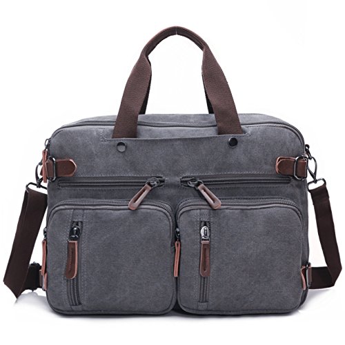 BAOSHA HB-22 Vintage Leinwand Herren Aktentaschen Aktenkoffer Segeltuch Canvas Rucksäcke Arbeitstasche Umhängetasche Laptoptasche bis zu 15.6 Zoll (Grau passend für 14 ~ 15,6 Zoll Laptop) - 4