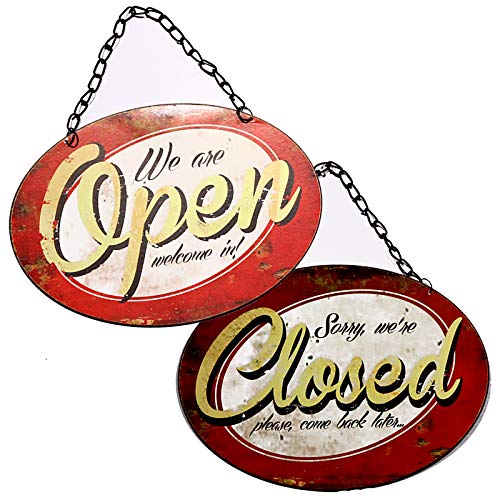 Preis am Stiel Targhetta per Porta con Scritta Open/Close, in Metallo, Decorazione per la Porta, Stile retrò