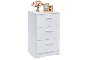 KOMFOTTEU Caisson de Bureau avec 3 Tiroirs, petite Commode multifonctionnelle avec Rails soyeux, Classeur de Dossiers avec Dispositif Anti-basculement, 38 x 35 x 67 cm (Blanc)