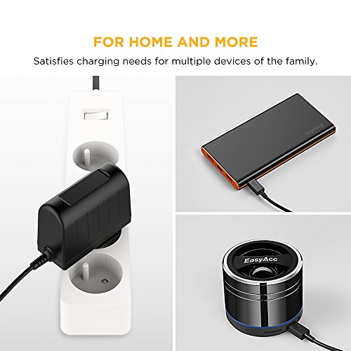 EasyAcc Â® Micro caricabatterie AC USB 5V 2A adattatore del caricatore UE per quasi tutti gli smartphone telefoni cellulari e Android Tablet PC MP3 MP4 GPS Nero
