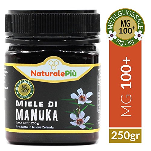 Miel de Manuka 100+ MGO 250g | Producida en Nueva Zelanda, activa y cruda, 100% pura y natural | Metilglioxial probado | NATURALEPIÙ