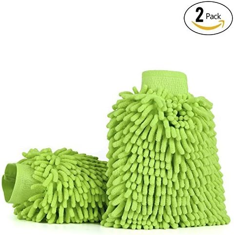 Car Wash Mitts (2-pack), iTavah Premium Microfiber Chenille Super Absorbent Wash and Wax Glove (Green) …