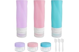 FINEASY Botellas de Viaje Silicona 9 Pack, Botes Viaje Rellenables a Prueba de Fugas (90ml), TSA aprobó Sin BPA, para champú, Gel, Crema, Lociones y Artículos de Tocador