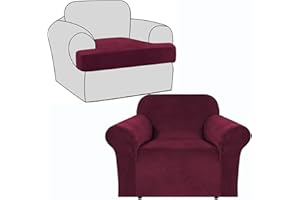 SYLC 2 fundas para sillón de terciopelo elástico para sillón con funda de cojín en T separada, funda de sofá de 1 plaza, color rojo