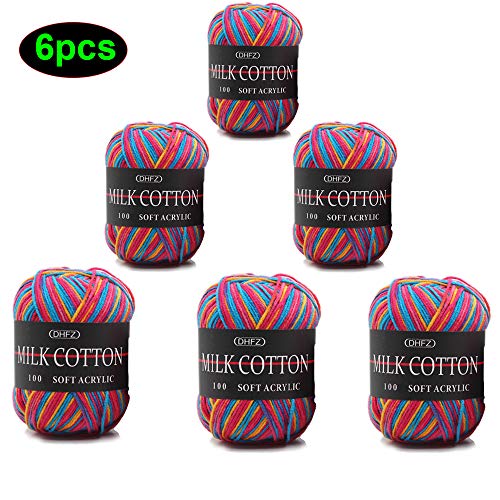 Fil de Coton au Lait Tricoté,Fil Dégradé Coloré à La Main,Fils de Coton Tricotés Naturels Chauds et Doux, Coton pour Tout Projet de Tricot et de Crochet (6 Pièces)
